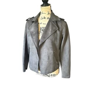 Tahari Carbon Sky Open Front Cropped Faux Suede Jacket Sz SP